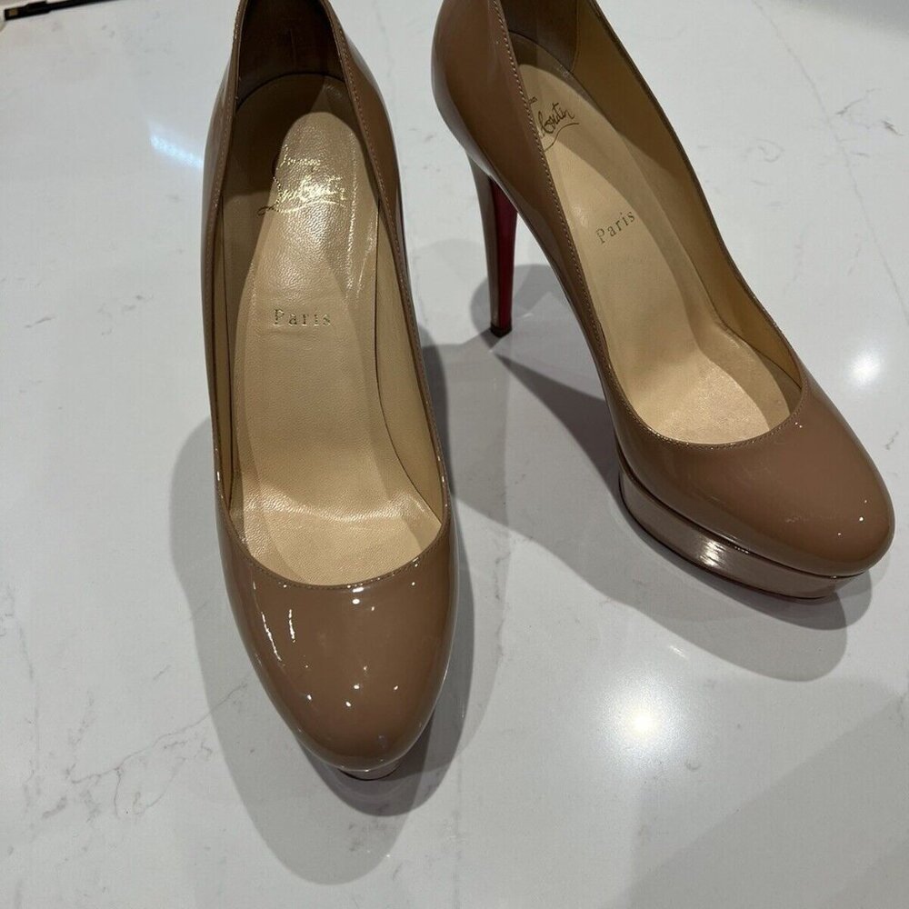 Christian Louboutin Bianca 120 Nude Patent Leather Platform Pumps - EU 39.5/9.5
